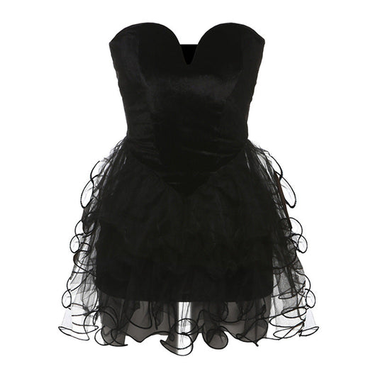 Vestido elegante y sexy sin espalda para mujer, vestido abullonado con top de tubo ajustado, ropa de otoño e invierno.