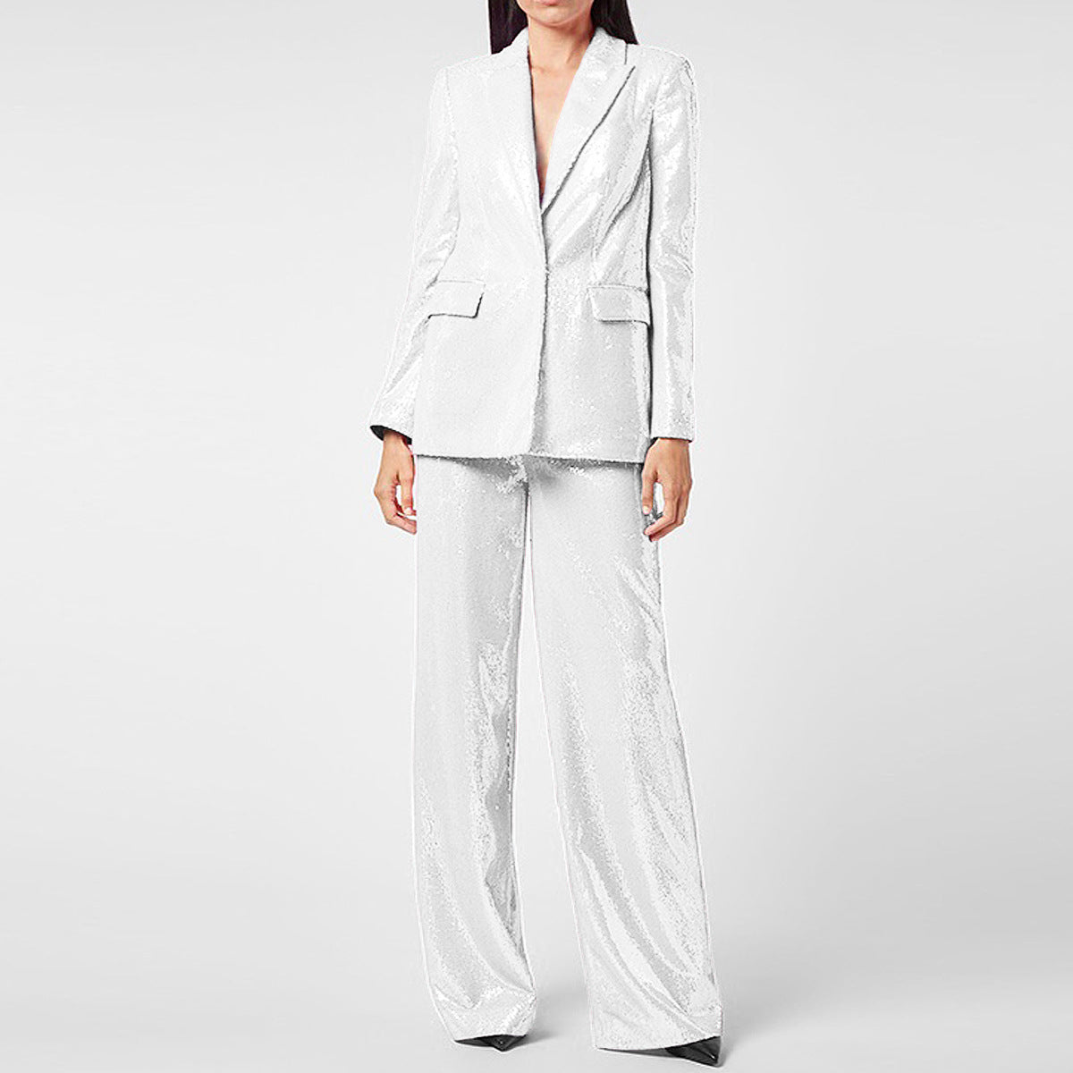 Traje de trabajo elegante y brillante con efecto Bling Bling Sequ para mujer