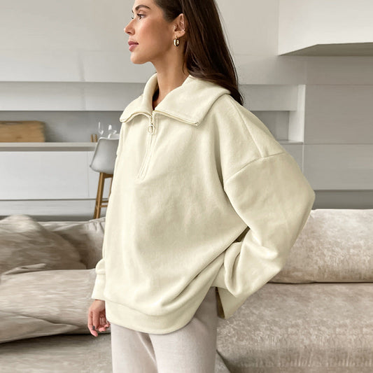 Suéter holgado informal de punto de cordero y cachemira beige para mujer, top deportivo con cuello a juego para otoño e invierno