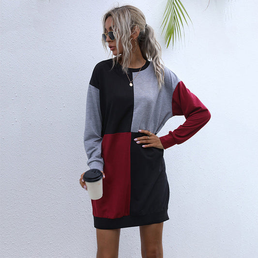 Vestido tipo suéter de manga larga a juego con colores para mujer de otoño