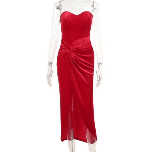 Vestido largo de otoño, elegante, sexy, ajustado, con tubo y corsé deshuesado, de terciopelo.
