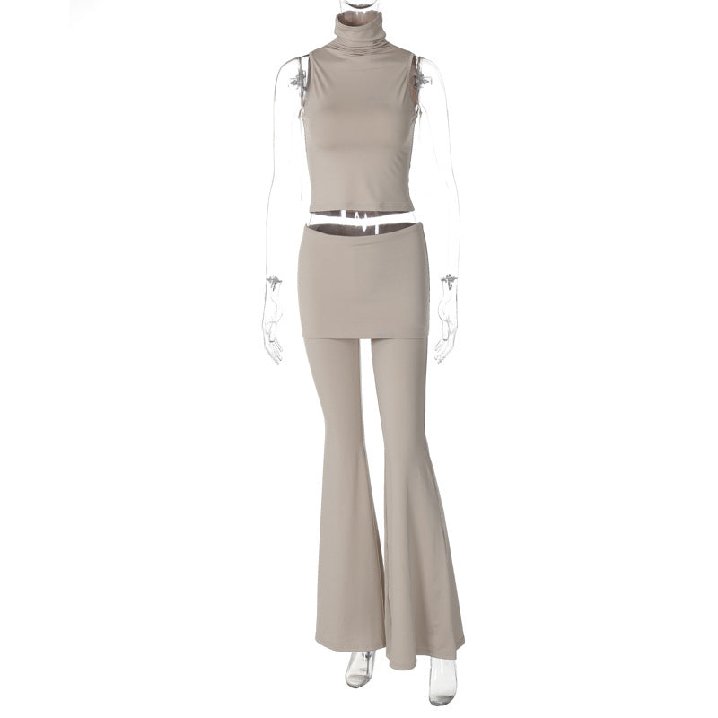 Conjunto de ropa de verano para mujer, top sin mangas personalizado, pantalones acampanados de cintura alta y corte ajustado