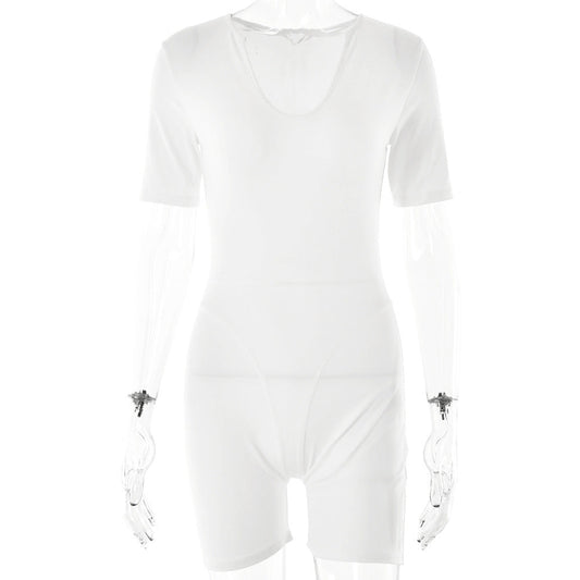 Mono ajustado sexy popular para primavera y verano, manga corta, cuello en V, retazos, camisa de fondo para mujer