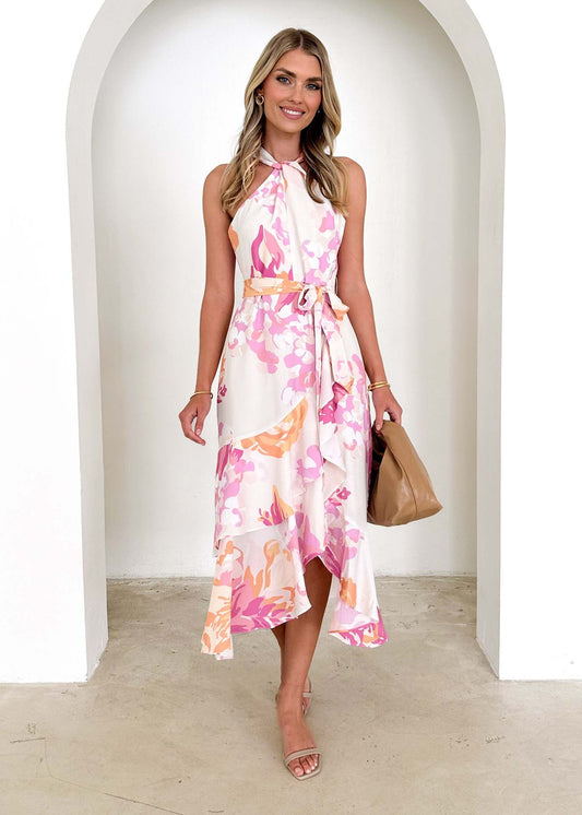 Vestido de tirantes sexy con estampado de primavera y verano para mujer, largo medio