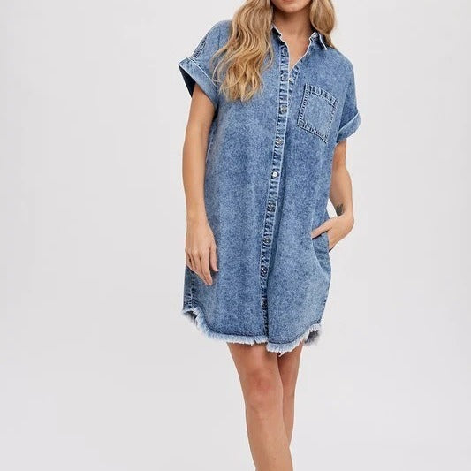 Vestido vaquero de manga corta tipo cárdigan holgado para mujer para primavera y verano