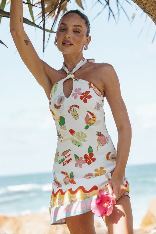 Dress Printing Halter Backless Sexy Beach Holiday Dress Women