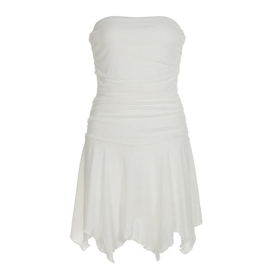 Vestido casual básico de color sólido para vacaciones de verano, sexy, corte A, top de tubo, vestido corto