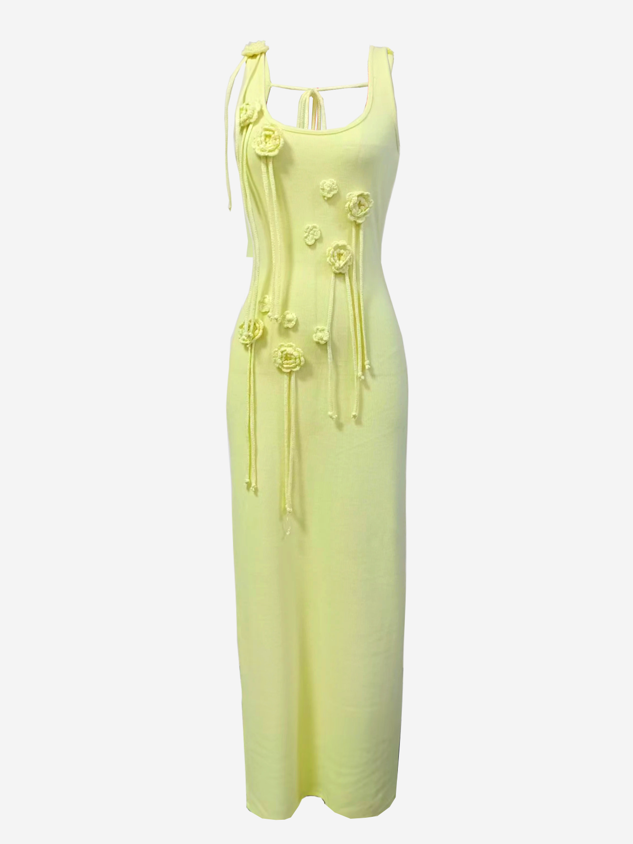 Vestido largo de punto con apliques florales Paula
