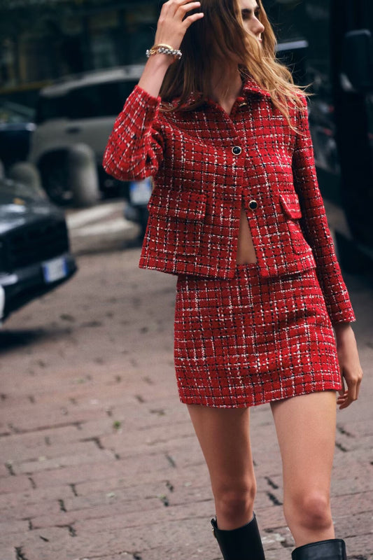 Conjunto de chaqueta de tweed con solapa texturizada