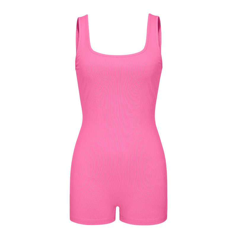 Women Spring Clothing Solid Color Sexy Backless Halter Short Sports Jumpsuit