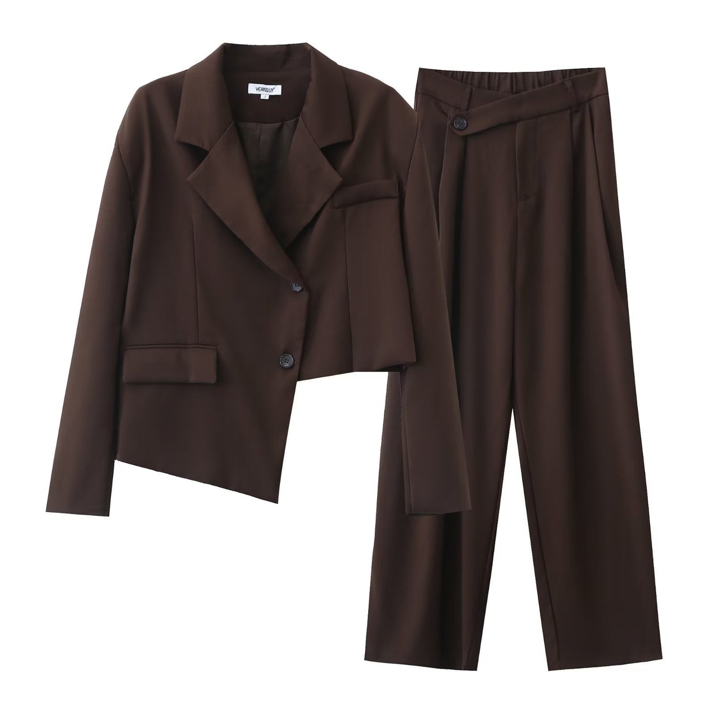 Conjunto de blazer corto con diseño asimétrico irregular para otoño e invierno, pantalones de pierna ancha y cintura alta
