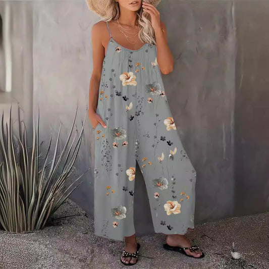 Mono informal de primavera y verano para mujer, con tirantes y estampado sin mangas, ideal para otoño