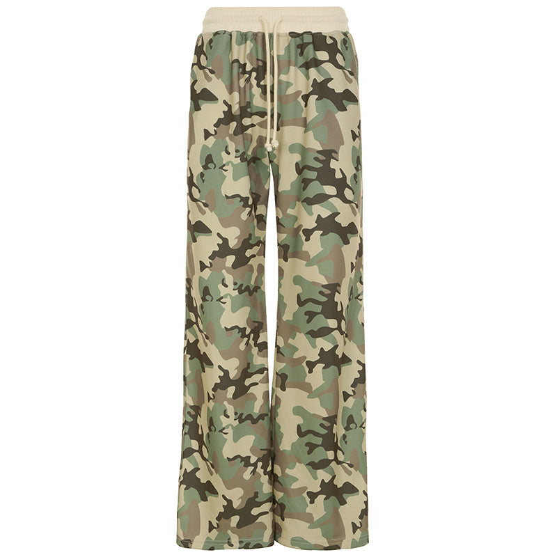 Conjunto de dos piezas de sudadera con capucha y pantalones deportivos de manga larga con contraste de color informal, cárdigan de camuflaje, abrigo y pantalones
