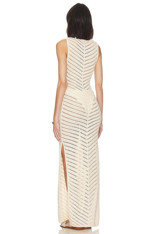 Vestido midi con mangas de punto liso y abertura