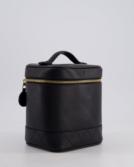 Chanel Black Vintage Leather Vanity Case with 24K Gold Hardware