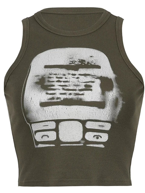 Printed y2k Cropped Tanks Crop Top Sleeveless O Neck Corset Tops Female Summer Basic Tee Tops Club