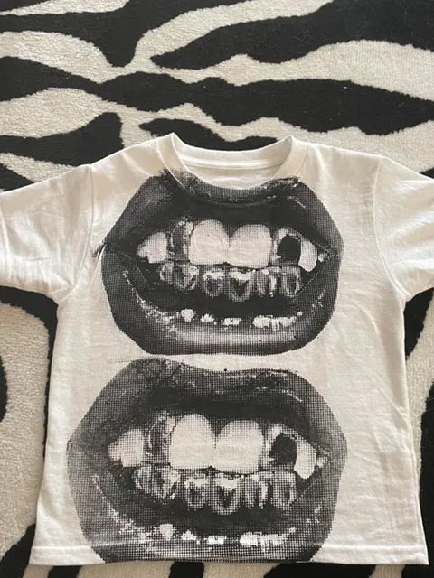Punk Y2K Baby Short Sleeve Top Gothic Street T-shirt Women’s Leisure Basic T-shirt Women’s 2025 Summer Top E Girls’ Gothic EMO