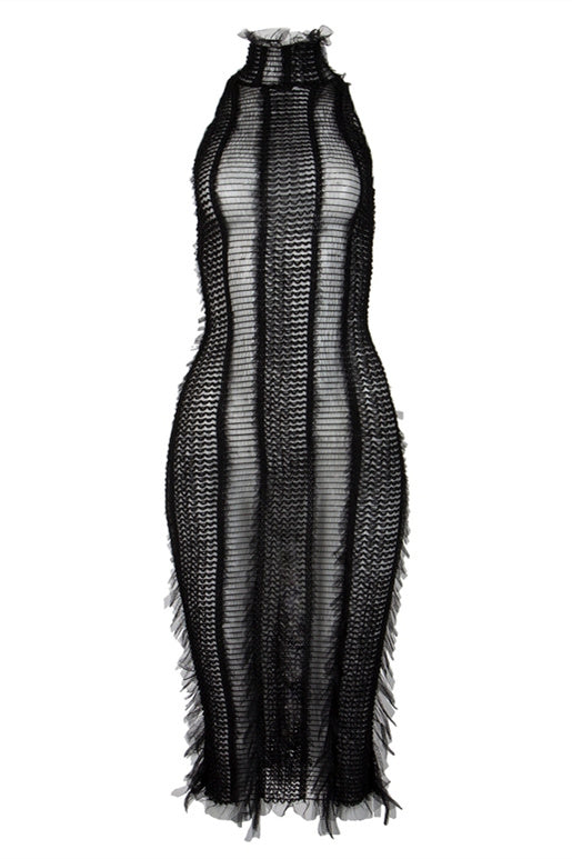 Vestido midi con volantes y cuello alto Bonnie