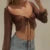 Top corto estético vintage de verano para mujer, camiseta de malla de manga larga con cordones, ropa estilo vendaje Y2K, camisetas casuales grunge