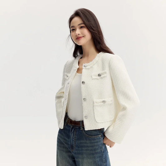Coat Women Short-Sleeved Shoulder Padding Tassel Elegant Gentle New Petit Charcoal Style Slim Fit Jacket