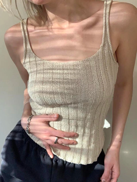 Chaleco de punto minimalista sólido sin mangas para mujer, camisola bohemia de verano, camiseta básica sencilla y elegante