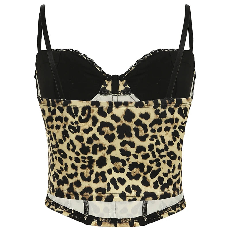 Hotsweet Y2k Leopard Lace Women¡¯s Tanks Sleeveless Slim Fit Design Sexy Fashion Gyaru Camisole