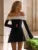 Vestido mini de manga larga con hombros descubiertos para mujer, otoño invierno, nuevo, de patchwork, sin tirantes, espalda descubierta, corte en A, sexy, elegante.