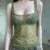 Camiseta sin mangas de malla transparente con estampado floral para mujer, camiseta de verano ajustada Y2K con cuello cuadrado vintage, camiseta sexy de moda