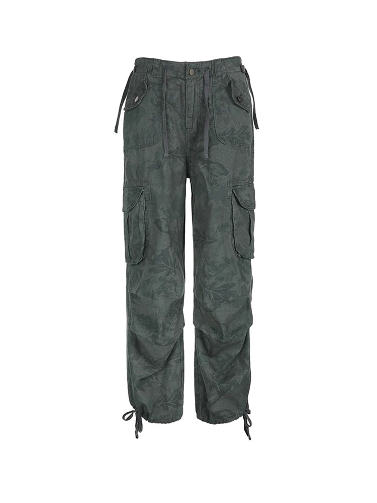 Pantalones vaqueros cargo con estampado de camuflaje para mujer, bolsillos, cintura media, estilo vintage preppy hippie, rectos