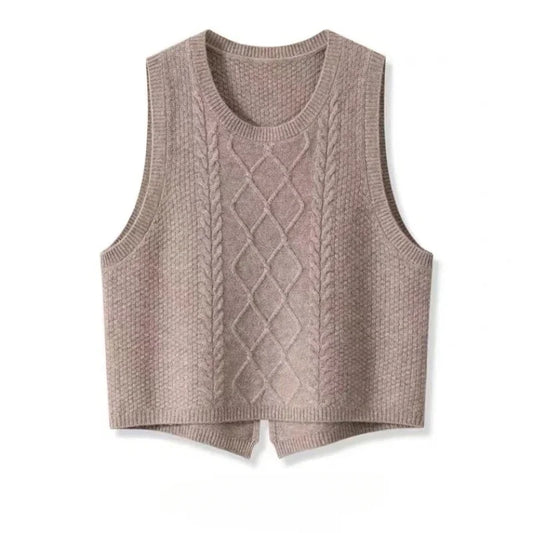 Chaleco tipo suéter con cuello en V para mujer, liso, sin mangas, estilo preppy, tejido dulce, informal, para otoño e invierno