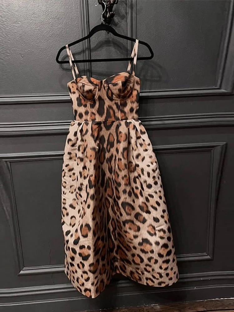 Vintage Leopard Sling Tube Long Dresses Women Sexy Sleeveless Slim Fit Backless Dress Female Chic Street Party Evening Vestidos