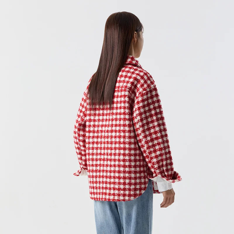 Outerwear Women Mid-long Style Fashionable New Spring Checked Tweed Top