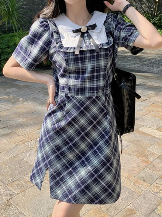 Fashion New Women Elegant Plaid Preppy Style Dress Vintage Chic Slim Party Birthday Clothes Spring Summer Female Vestidos