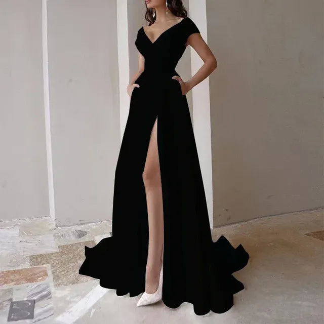 V-neck Ruffled Elegant Party Dresses 2025 Long Evening Dress High Waist Slit Sleeveless Sexy Irregular Formal Dresses for Women