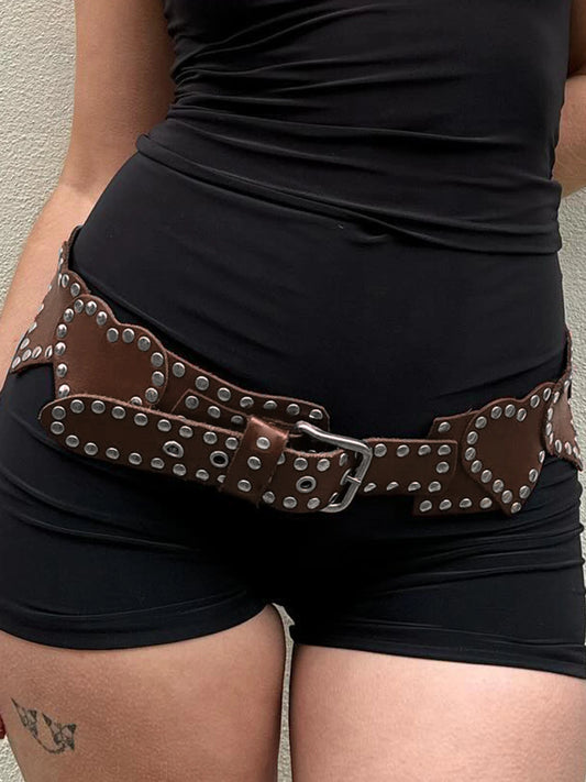 Cinturón elegante de PU con remaches en forma de corazón para mujer, diseño elegante Y2k, accesorios de moda que combinan con todo, exquisitos