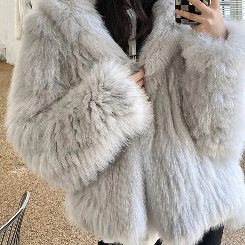 Abrigo de piel sintética de invierno para mujer, con capucha, holgado, de manga larga, chaqueta de piel de lujo de calle, abrigos de moda para mujer, nuevo