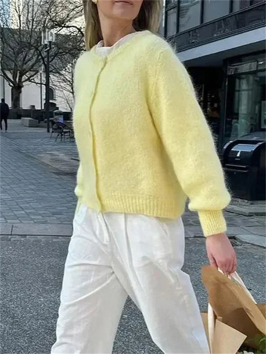 Suéter informal holgado tipo cárdigan para mujer, abrigo de manga larga, corto, liso, para otoño, prendas de punto, prendas exteriores para mujer
