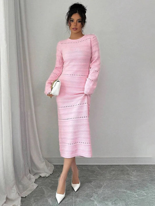 Vestido largo de punto a rayas con aberturas para mujer, de dos piezas, a la moda, para fiestas y clubes, ajustado, liso.