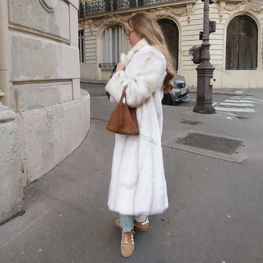 Abrigo largo de piel sintética de visón de alta calidad para invierno, chaqueta de piel de visón para mujer, abrigo de marca de lujo