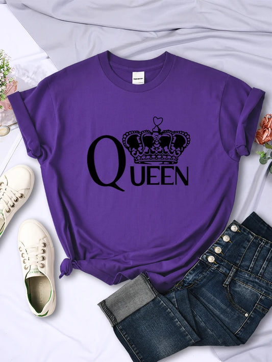 Queen’S Big Crown Printed Women T Shirts Breathable Summer Short Sleeve Street Hip Hop Tee Clothing O-Neck Casual Female Tops