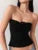 Top de una pieza informal corto con dobladillo enrollado para mujer, moda de verano, top bandeau de color liso, top sexy con cuello de encaje y sin mangas.