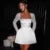 Elegant White A-Line Square Collar Short Dress Women Sexy Lace Satin Patchwork Long Sleeve Dresses New Party Club Outfits 2025
