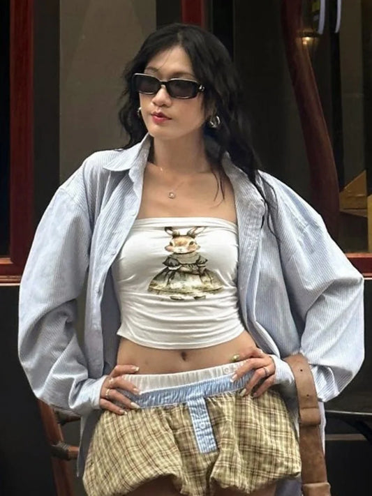 Lenceria Femenina Bandeau Top sin mangas lencería Sexy De Mujer flaco estampado De dibujos animados Bralette Mujer sujetador sin tirantes Y2k Tube Top