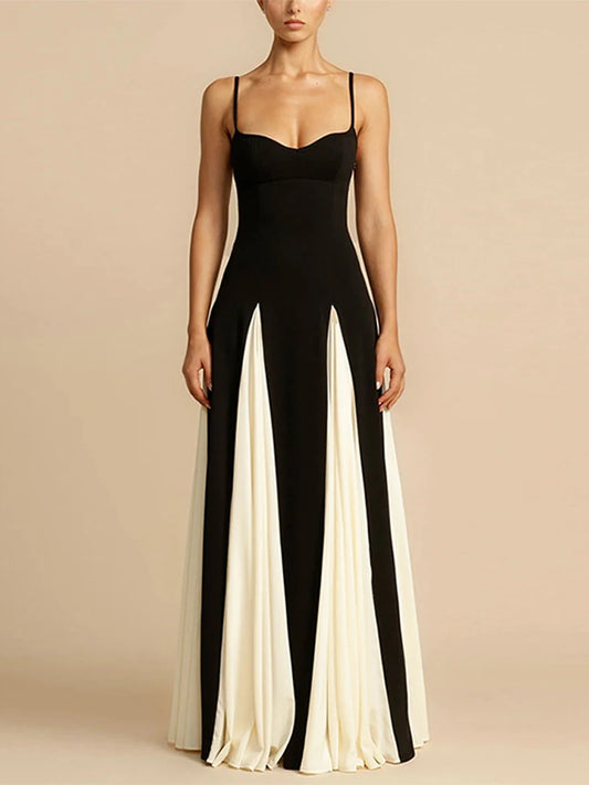 Fashion Patchwork Strap Maxi Dress Women Sexy Sleeveless Backless Female Sling Dresses Summer New Party Lady Robe