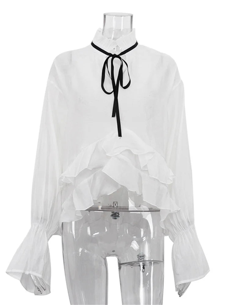 Blusa de gasa transparente con vendaje para mujer, estilo jersey, con cordones, a la moda, de verano