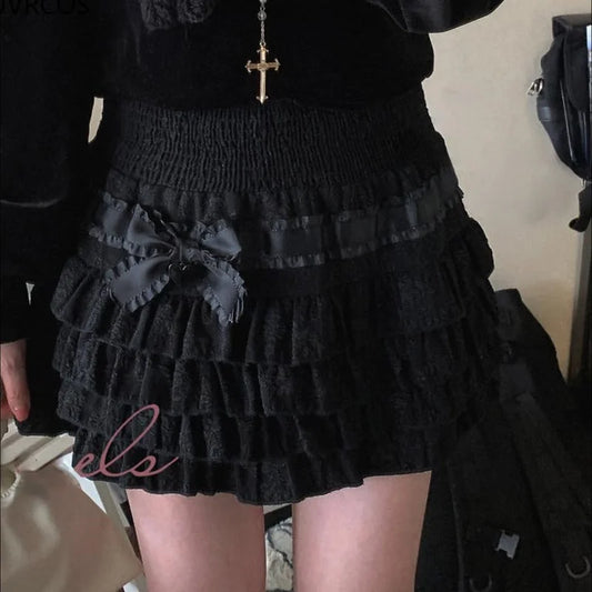 Kawaii Lolita Cake Skirt Girls Harajuku High Waist Ruffle Layered Skirts y2k Aesthetic Women Fairycore Skirt Streetwear