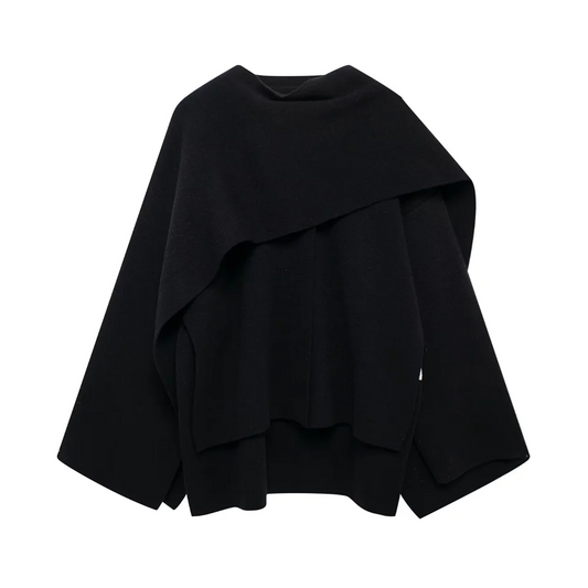 Winter New Women’s Clothing Slim Fit Simple Lazy Style Scarf Cape style Round Neck Long Sleeve Short Knitted Coat Coat