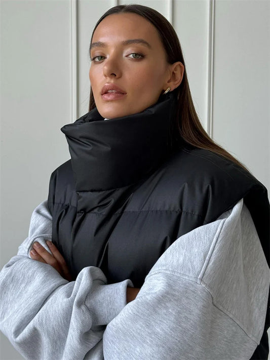 Chaquetas informales holgadas sin mangas, parkas para mujer, ropa de calle de invierno, prendas de vestir exteriores para mujer, camiseta sin mangas con solapa, abrigo de retazos