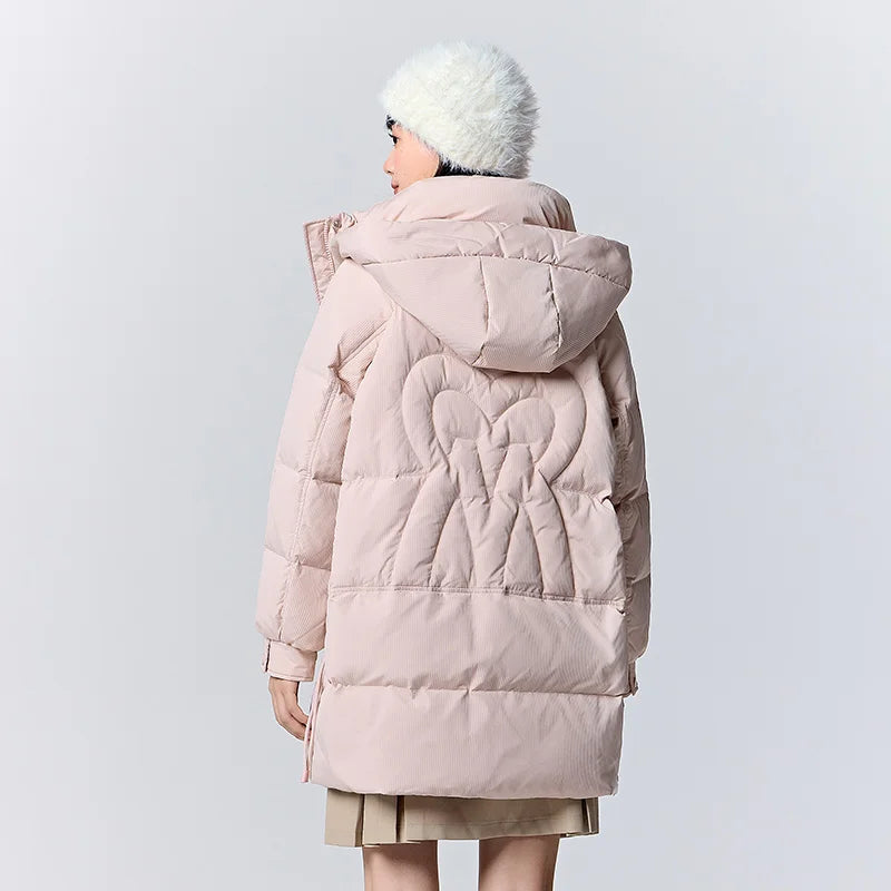 Down Jacket Women Medium Long Hooded Texture Winter Loose New Gentle Sweet Love Thick Jacket