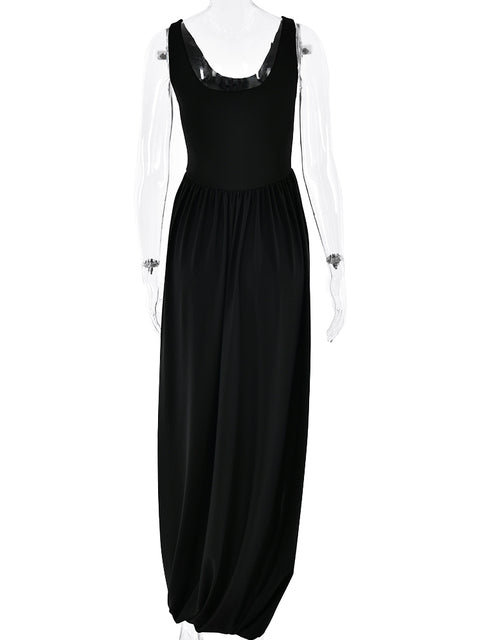 Elegante vestido largo ajustado elástico sin mangas para mujer, falda esponjosa con abertura en la espalda, vestido de noche ajustado para fiestas y vacaciones.